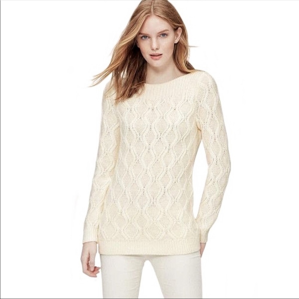 LOFT Sweater Wool Rabbit Hair Ivory Cableknit Small